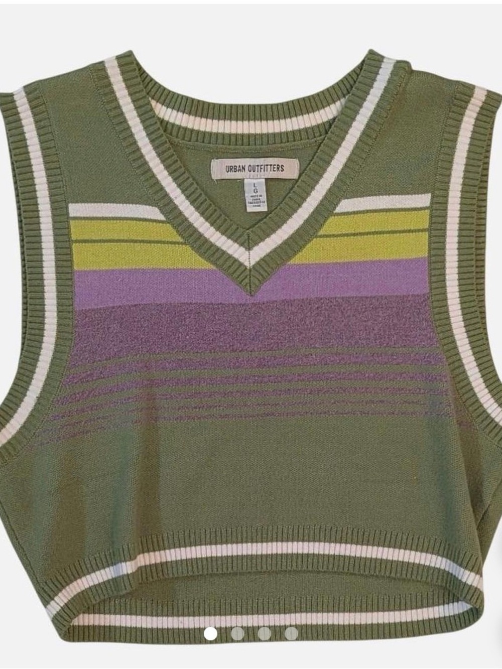 Urban Outfitters Olive Green Cropped Striped Knit Vest - Women’s Large